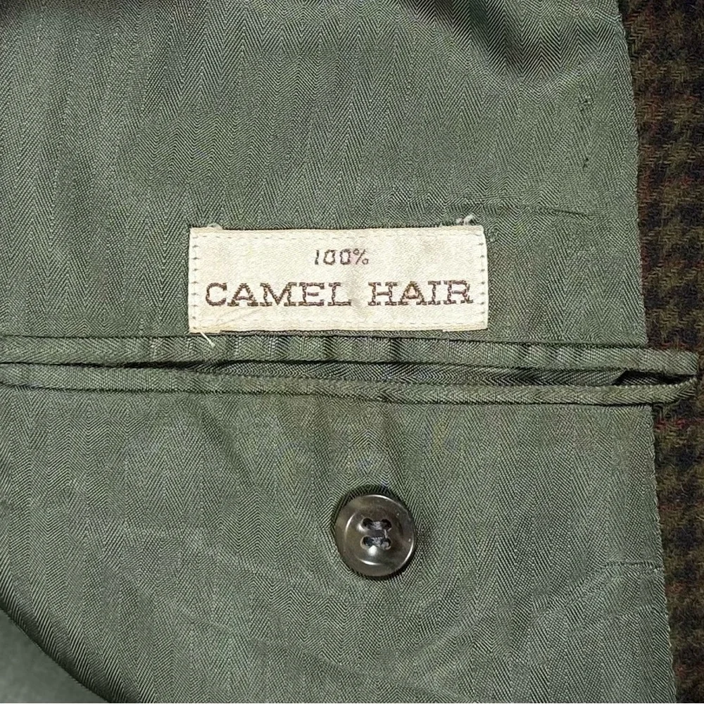 Vintage 80s Union Made Bill Blass‎ camel hair Brown houndstooth blazer men’s 44L